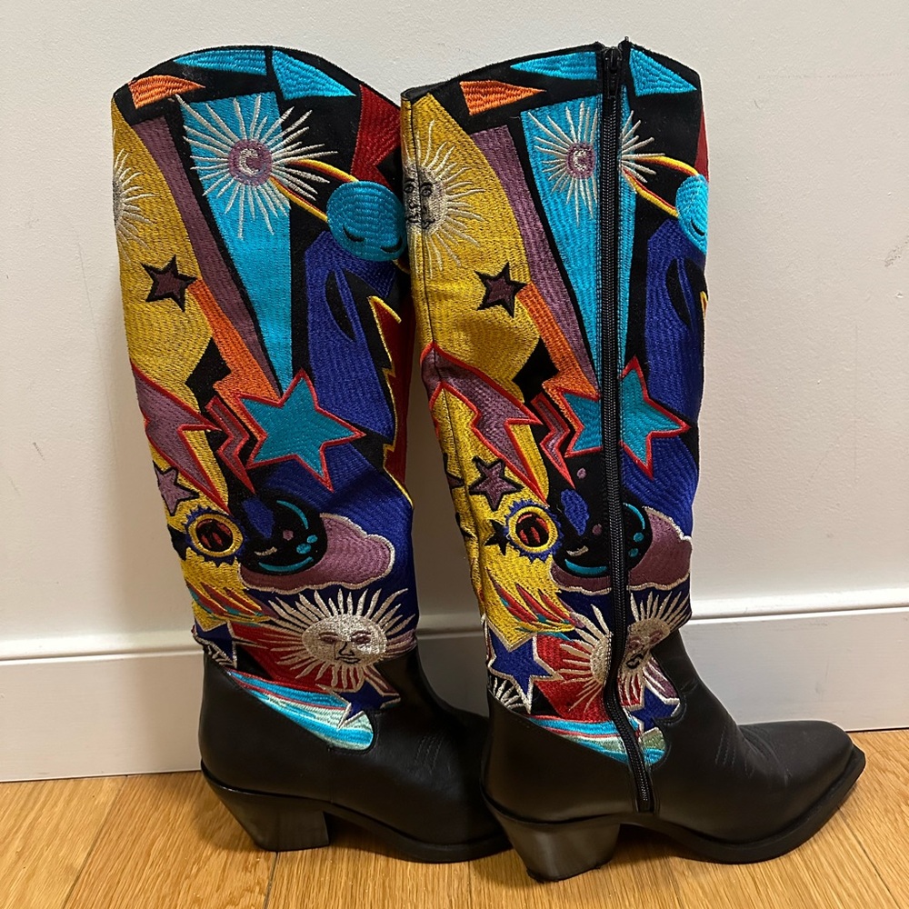 Fun Multi-Color Pattern Knee High Cowboy Boots